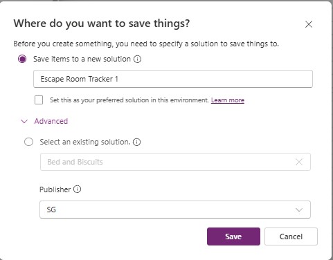 A snip of options for solutions and publisher